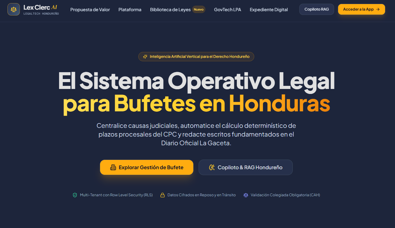 Captura principal de Lex Clerc AI — SaaS B2B LegalTech con IA Vertical